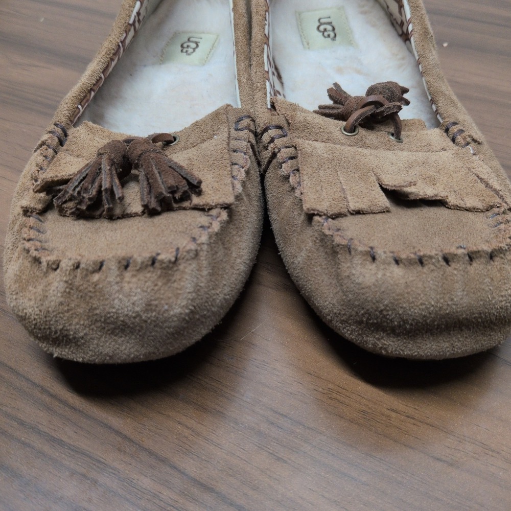 Ugg Australia Lizzy Moccasin Slip On Slippers Womens 10 Chestnut Brown Tassel - Picture 4 of 7
